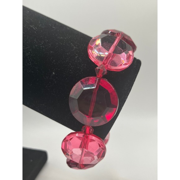 Large Pink Glass Crystal Stretch 7 Inch Bracelet! - Picture 7 of 8